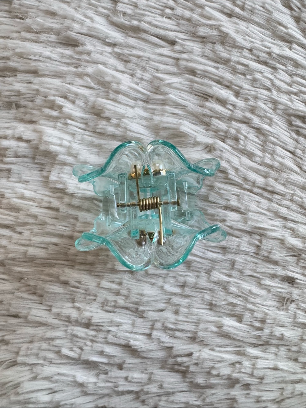 Pastels Clothing Clear Aqua Flower Hair Clip with Pearl and Gold Accent - Picture 3 of 5
